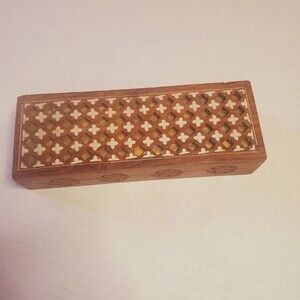 Vintage Wooden Box with Brass Inlay made in India